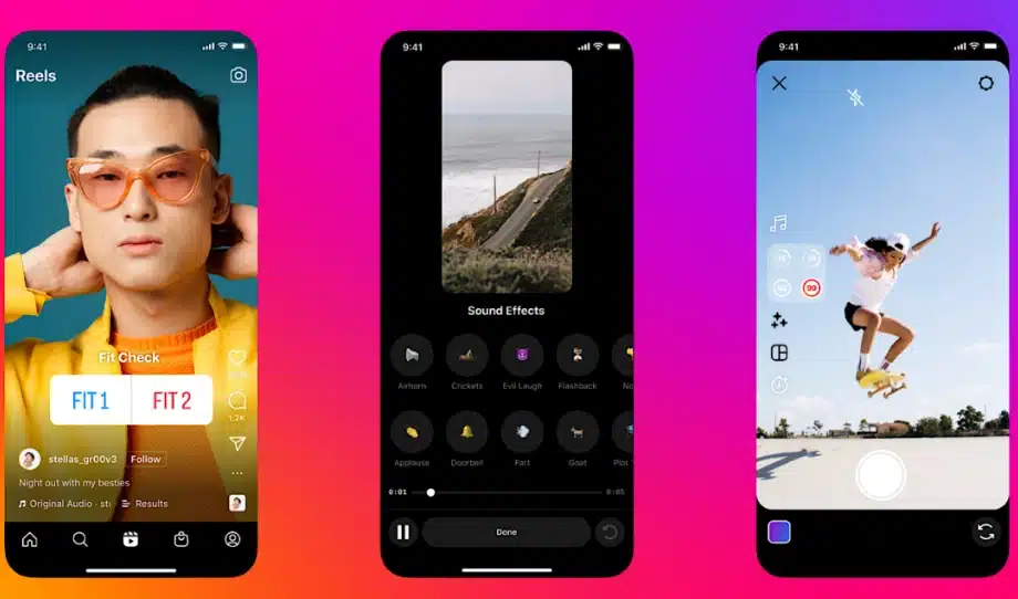 Three smartphone screens with apps