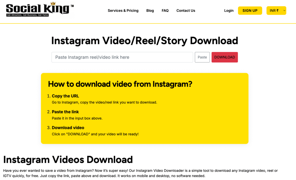 Instructions for downloading Instagram videos